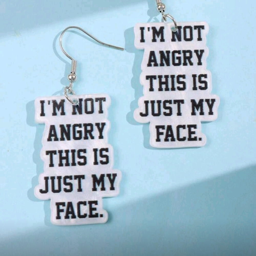 Funny Resting B**ch Face 😑😂 Text Statement Dangle Drop Earrings New!